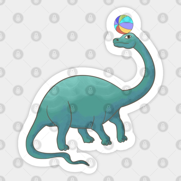 Cute Brontosaurus Playing with a Beach Ball Dinosaur Sticker TeePublic